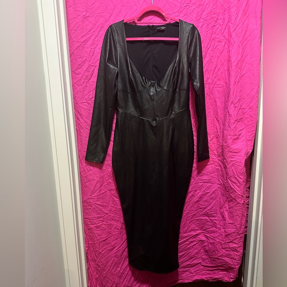 NWT Naked Wardrobe Black Down to the Corset Vegan Leather dress sz 10